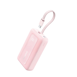 Zolo Power Bank (20K, 30W, Built-in USB-C Cable) in Blue, White, or Pink