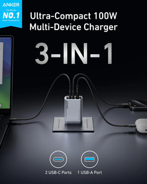 Anker Prime 100W 3-Port | GaN Wall Charger for Laptop and Phone