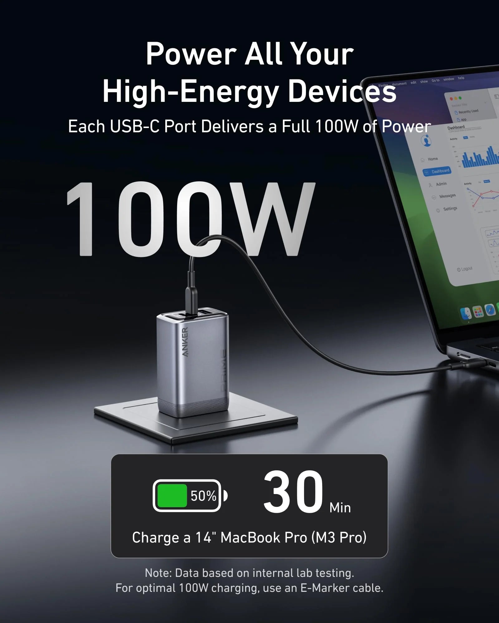 Anker Prime 100W 3-Port | GaN Wall Charger for Laptop and Phone