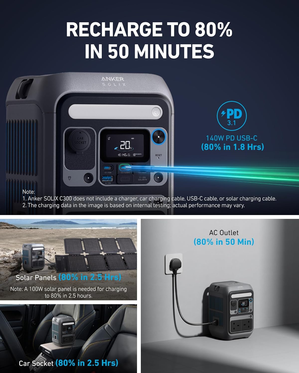 Anker SOLIX C300 AC 288Wh | Portable Backup Power Station