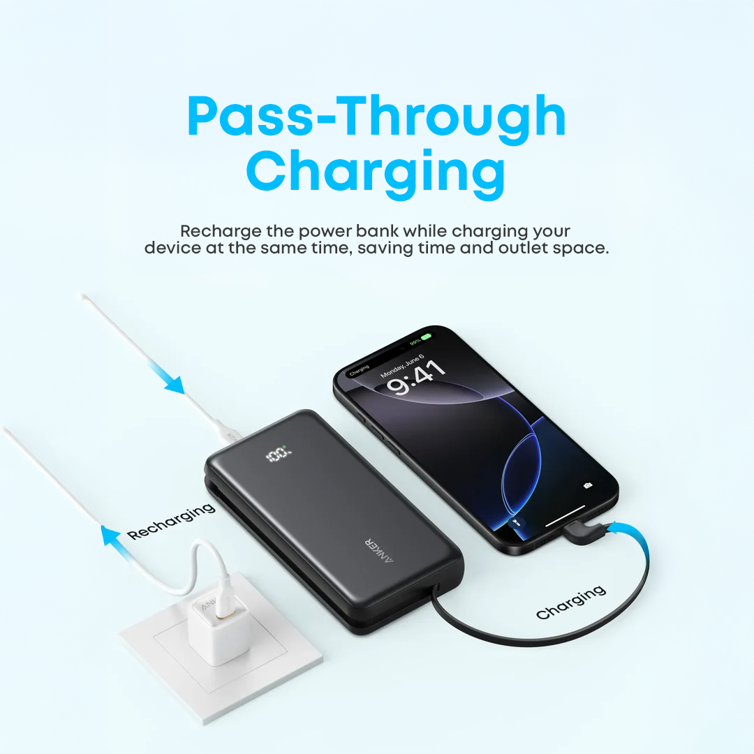Anker Zolo Power Bank 20,000mAh 22.5W High-Speed Portable Charger with Built-in USB- C