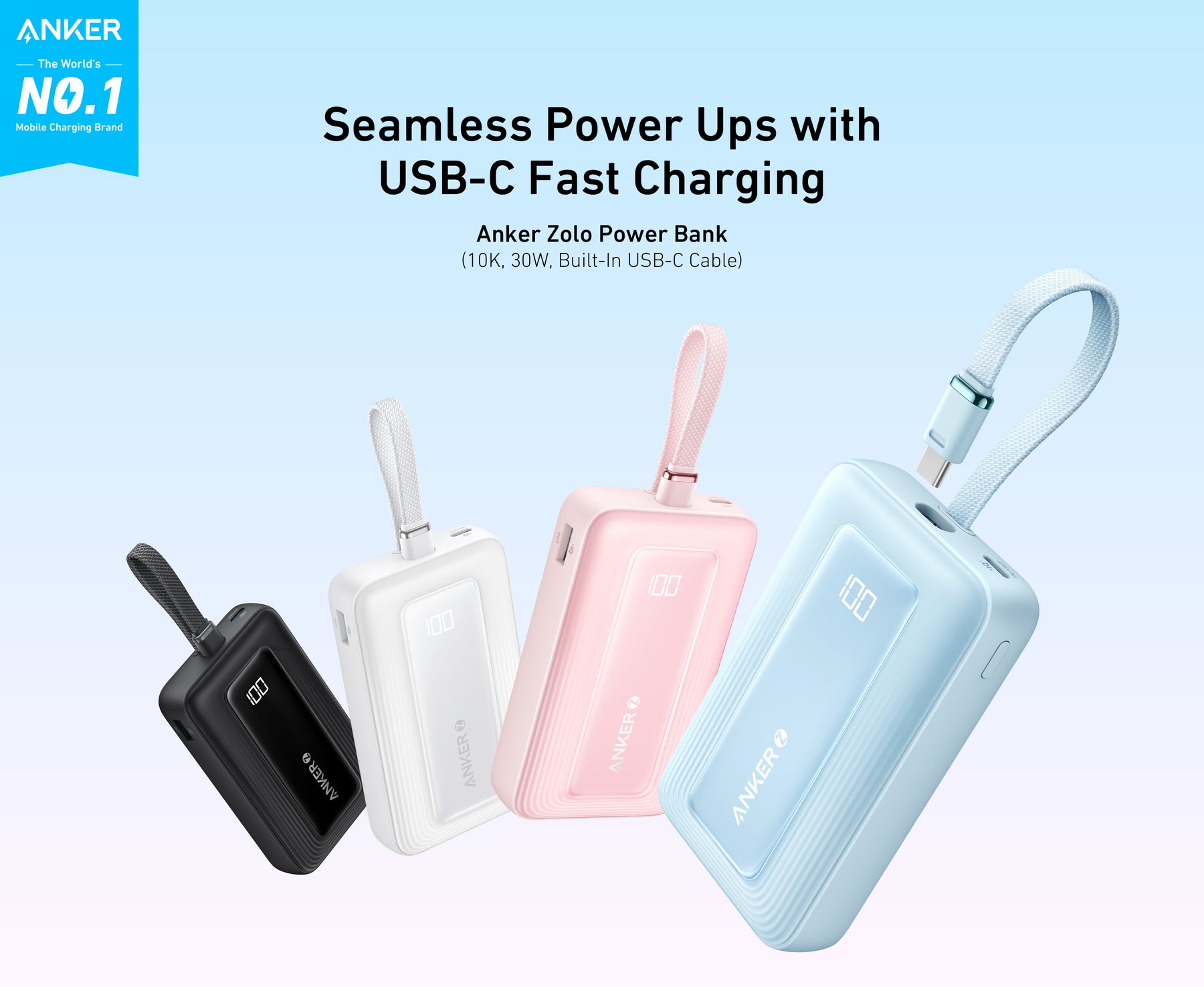Anker Zolo 10000mAh 30W | Power Bank with Built-In USB-C Cable