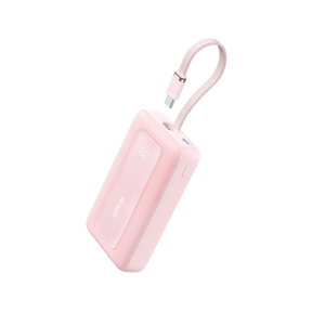 Pink portable device with a USB cable on a white background