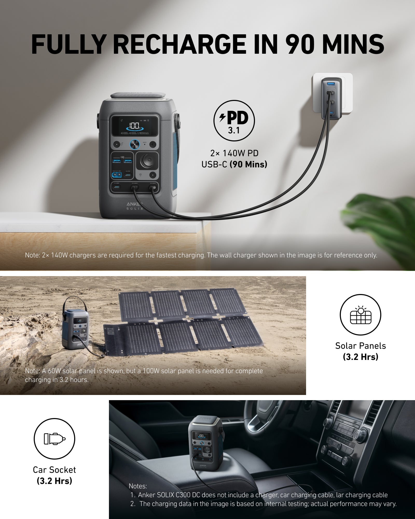 Anker SOLIX C300 DC 288Wh | Portable Power Station for Camping and Travel