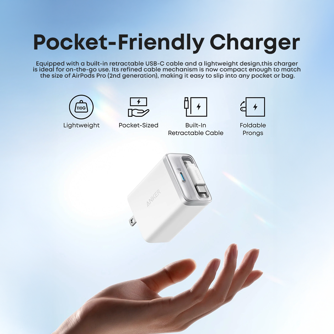 Anker Nano 35W USB-C Fast Wall Charger with Built-in USB-C Cable
