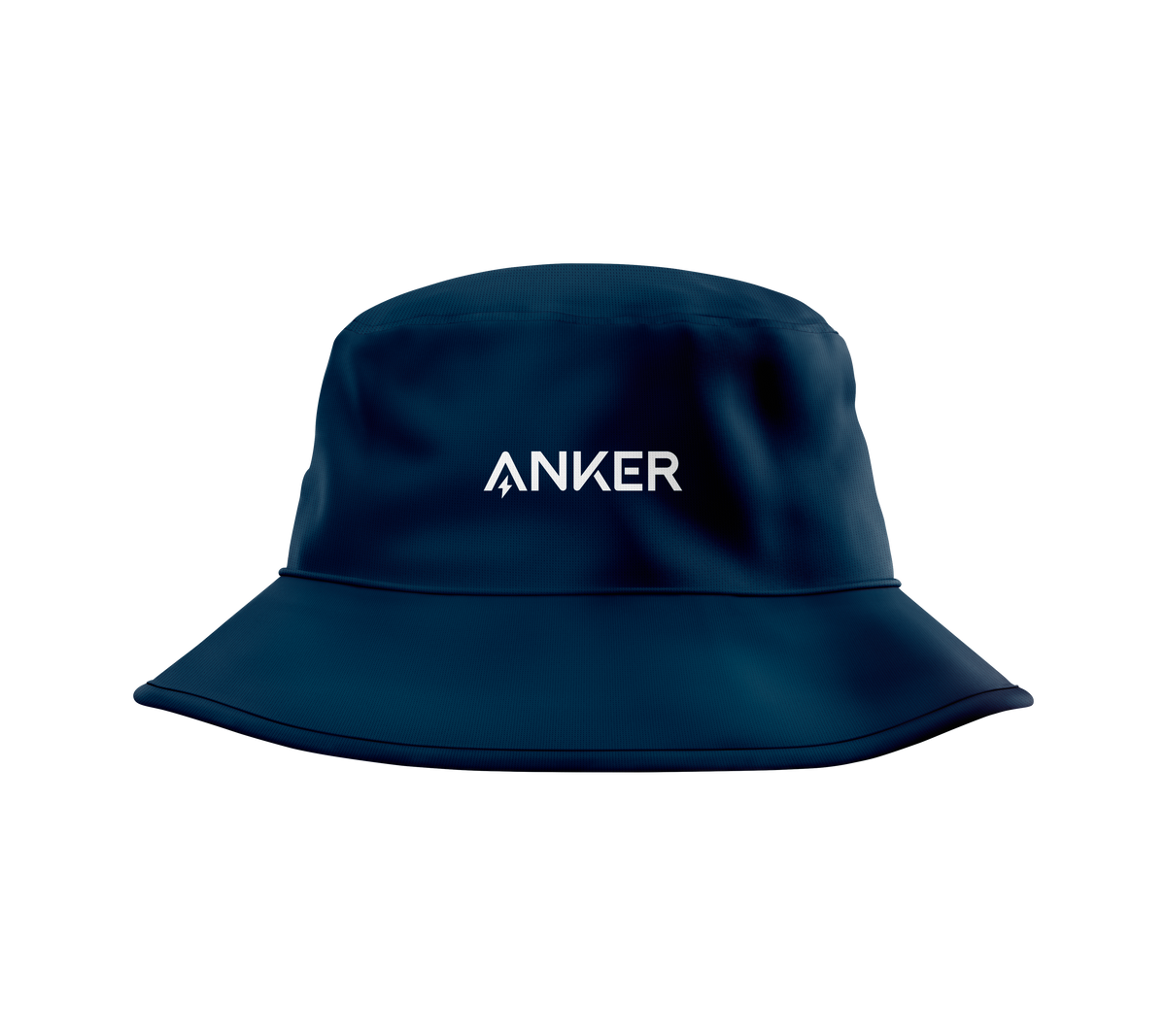 Navy bucket hat with 'Anker' logo on a white background
