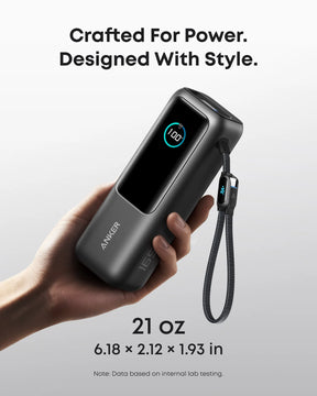 Anker 165W 25000mAh laptop power bank flight-approved charges MacBook Air M3 1.3x