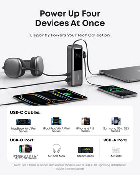 Anker 165W Power Bank charging MacBook Air iPad Pro iPhone 16 and AirPods simultaneously