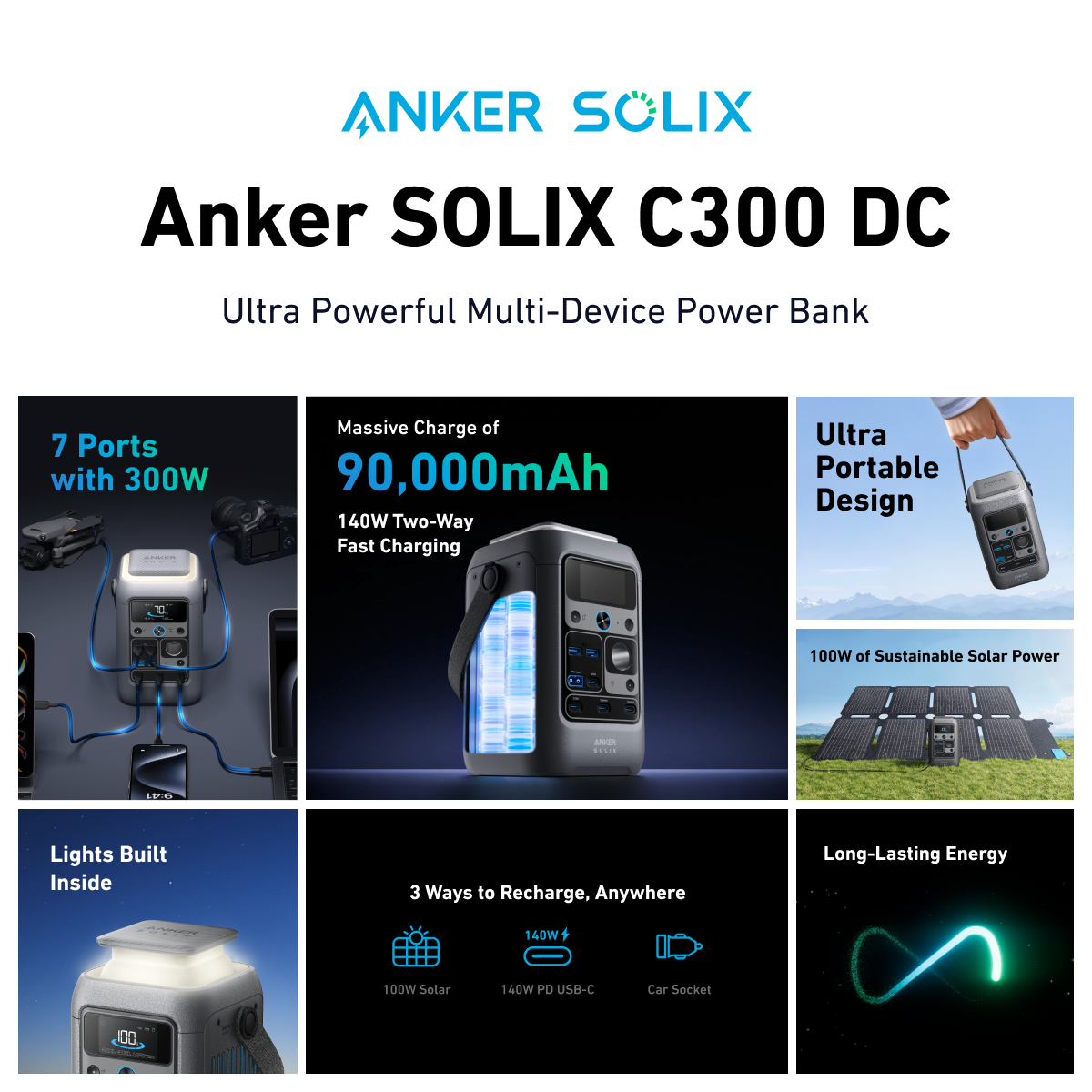 Anker SOLIX C300 DC 288Wh | Portable Power Station for Camping and Travel