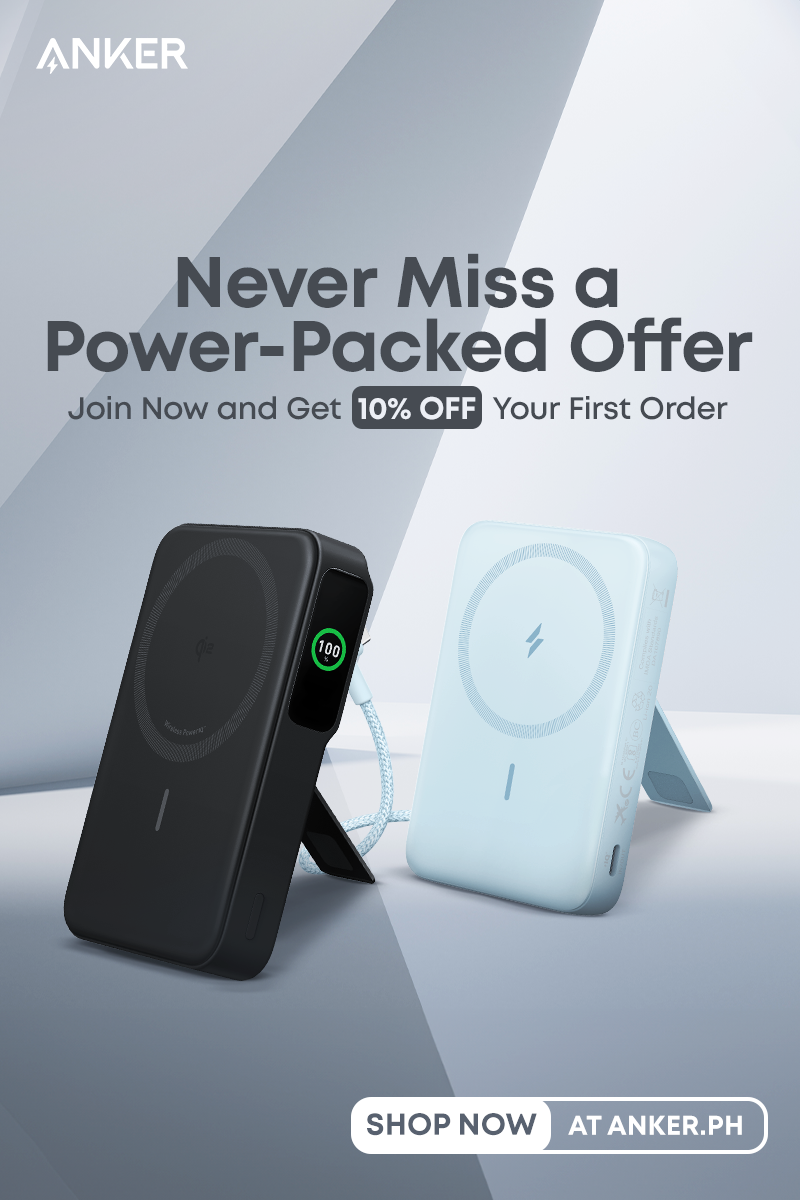 Anker promotional banner with wireless charging devices and a discount offer.
