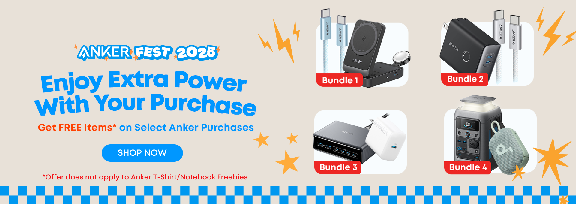 Anker product bundle advertisement with promotional text on a beige background