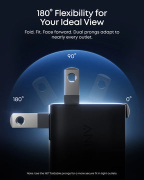 Anker Nano Charger 45W with 180-degree foldable prongs fitting multiple outlet types